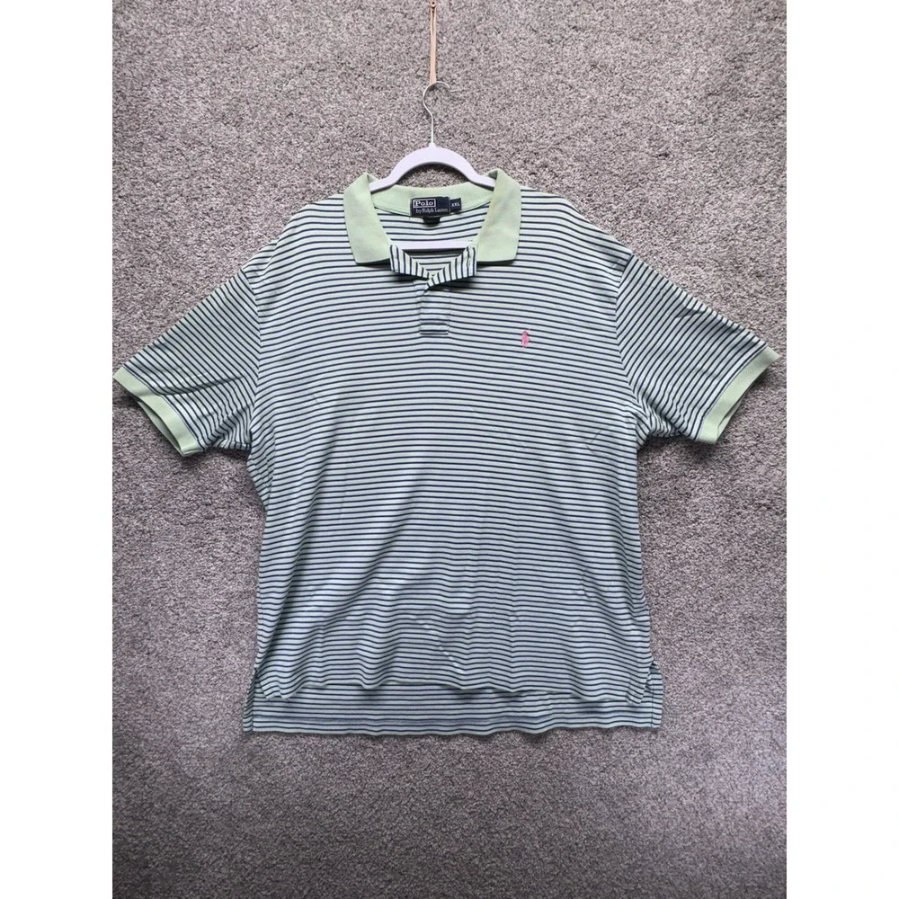 Polo Ralph Lauren Mens ShortSleeve Shirt Size XXL Green Blue Stripe Vintage Pony